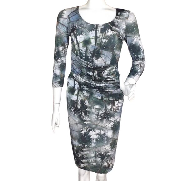 ESCADA Dress,  36/US 6, Elmonde/Forest print, Gathered Waist, Trees/Atrium, Zip - Picture 1 of 15